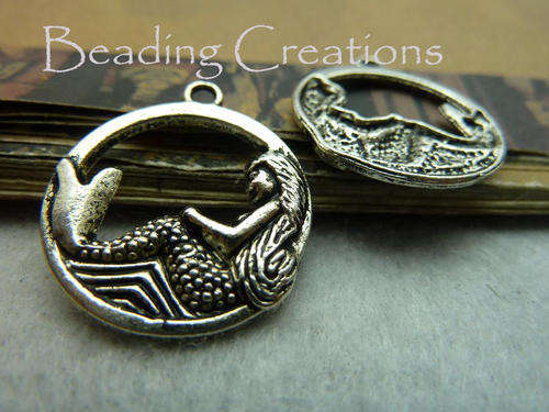 CHARM PENDANTS - ANTIQUE SILVER - MERMAID - ALLOY - 25x21mm
