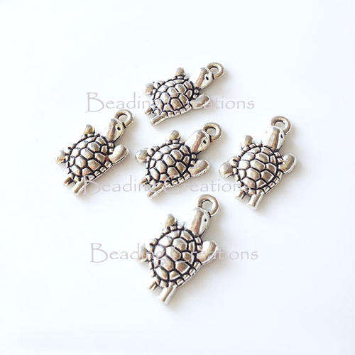 CHARMS - ANTIQUE SILVER - ALLOY - SINGLE SIDED TURTLES - 22x12mm