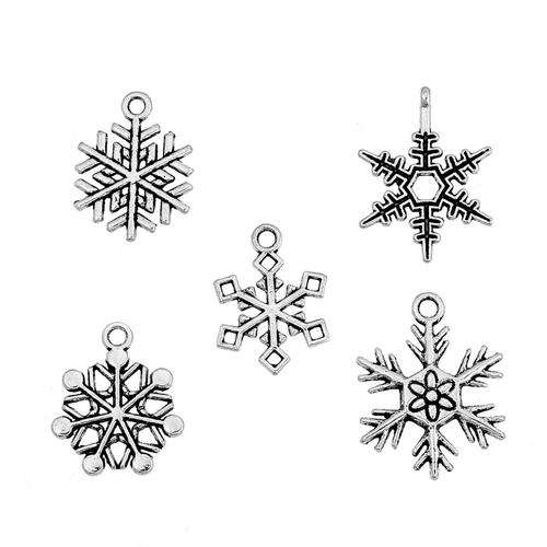 CHARMS - ANTIQUE SILVER -  MIXED SNOWFLAKE - CHARMS - SOLD PER SET OF 5