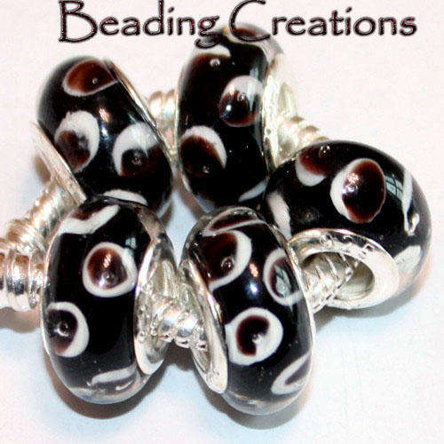 EUROPEAN STYLE - 925 SILVER CORE - MURANO GLASS BEADS - CHOCOLATE BROWN AND WHITE