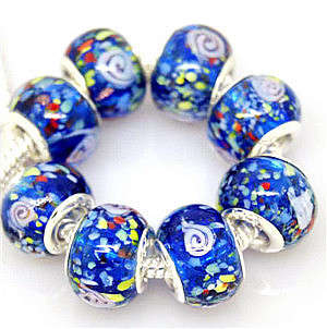 EUROPEAN STYLE - 925 SILVER CORE - MURANO GLASS BEADS - CLEAR MIDNIGHT BLUE, MULTICOLOR, PINK ROSE