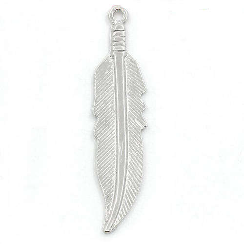 CHARMS - BRIGHT SILVER - FEATHER - PENDANTS - 4.5x1.1cm