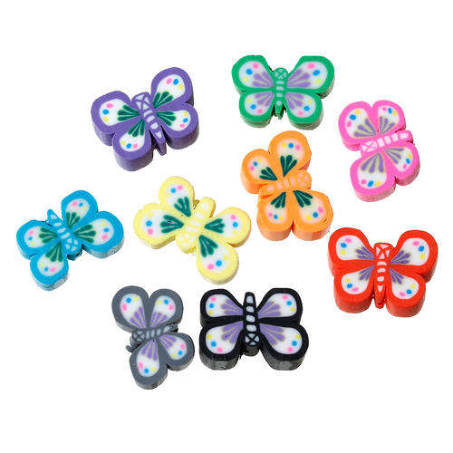 POLYMER CLAY - ASSORTED - MULTICOLOR - BUTTERFLY  BEADS - 7mm-9mm x 5mm-6mm