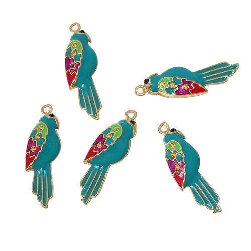 CHARMS -  GOLD PLATED - ENAMEL - MULTICOLOR - PARROT - 30x10mm