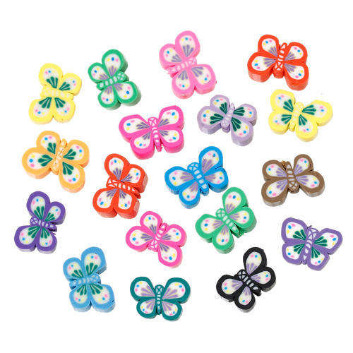 POLYMER CLAY - ASSORTED - MULTICOLOR - BUTTERFLY  BEADS - 13x9mm