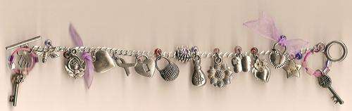Sterling Silver & Purple Ribbon Charm Bracelet
