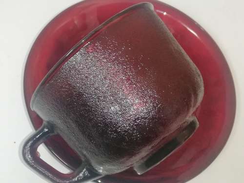 5 glass cup and saucer Crimson Red