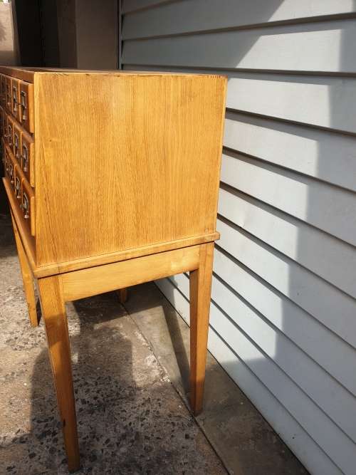 Solid Oak Library Card File Media Cabinet, 15 Drawers