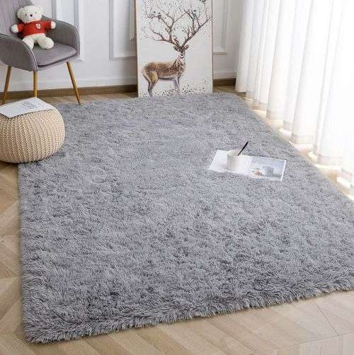 New Large Premium Heavy Duty Fluffy Carpet/Rug and Complementary SMTE Tieback - Sliver Grey