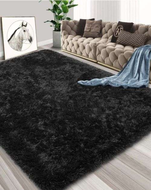 New Large Premium Heavy Duty Fluffy Carpet/Rug and Complementary SMTE Tieback - Charcoal Black