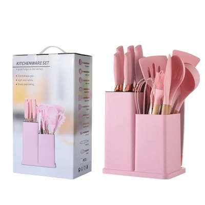 Alpha 2024 -19-piece Set Of Silica Gel Kitchen Utensil Set With Wooden Handle And Cuttings Board