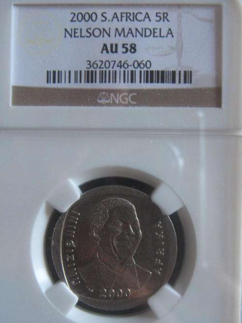 EXELLENT COIN 2000 MANDELA SMILEY NGC GRADED AU 58 @ R1 Start