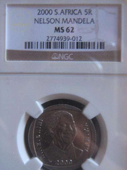 VERY RARE EXELLENT COIN 2000 MANDELA SMILEY NGC GRADED MS 62 @ R1 Start