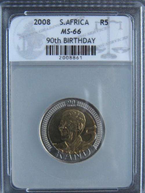 AAAA  VERY HIGH GRADED MS 66  MANDELA BIRTHDAY R5 COIN