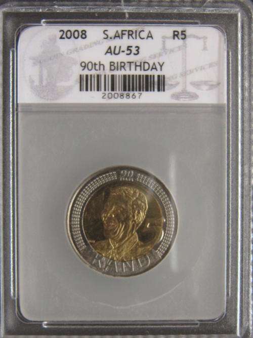 @ R1 START  SUPER SCARCE GRADED AU 53  MANDELA BIRTHDAY R5 COIN