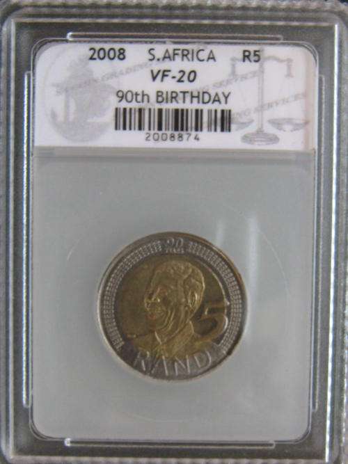 WOW !!! SUPUR RARE GRADED  VF 20  MANDELA BIRTHDAY R5 COIN R1 START