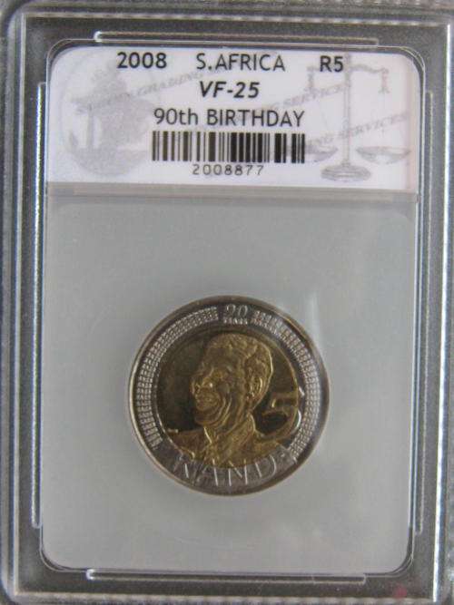 WOW !!! SUPUR RARE GRADED  VF 25  MANDELA BIRTHDAY R5 COIN R1 START