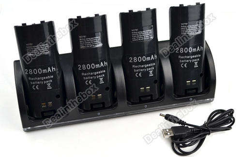 Charger Dock + 4 x 2800mAh Battery For Wii Remote Black