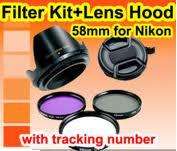 58mm Filter Kit UV CPL FLD + Mennon Lens Hood Lens Cap for Nikon Camera