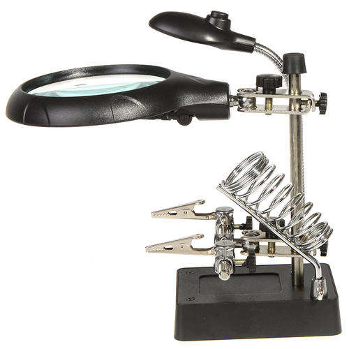 2.5X 7.5X 10X LED Light Magnifier Helping Hand Auxiliary Clamp Alligator Clip Stand H9077