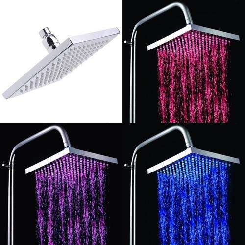 3 Colors Changing LED Shower Heads Square Rainfall Fixed Temperature Sensor