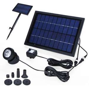 Solar Power Decorative Fountain Water Pump with 6 LED Spotlight for Garden h9383