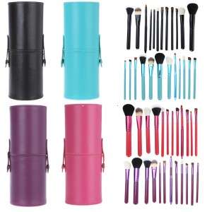 New 12pcs Professional Makeup Brush Set Cosmetic Brush Kit Makeup Tool with Cup Leather Holder H9488