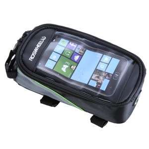 Bike Bicycle Frame Front Tube Bag for Cell Phone 4.8" PVC green With Headset Jack h9401gr