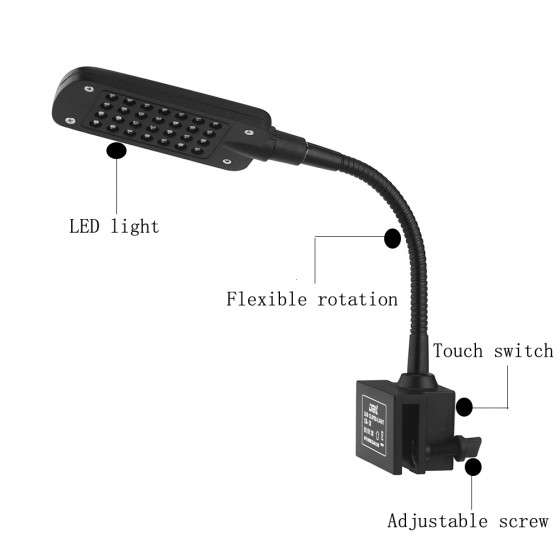 Aquarium Fish Tank 28 LEDs Clip Light Lighting Lamp Touch Switch 3 Modes White & Blue Color
