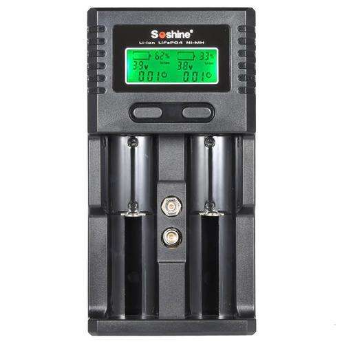Soshine LCD Universal Battery Charger Dual Channel for Rechargeable Li-ion/LiFePO4/NiMH/Ni-Cd 9V/3.7