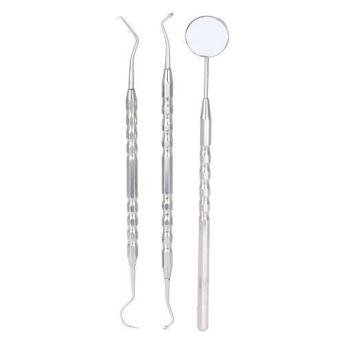 3Pcs Stainless Steel Dental Tool Dentistry Instrument Dental Examination Tooth Mirror Scaler Set End