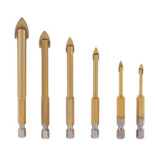 6pcs/set Carbide Alloy Titanium Plated Triangle Glass Drill Tungsten Steel Tile Drill