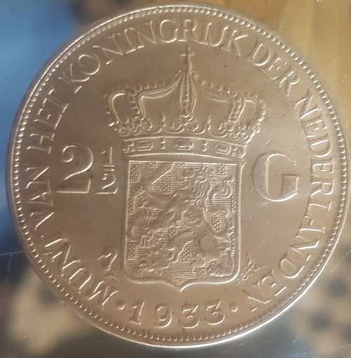 Netherlands Silver Two and a Half Guilder 1933 Gulden