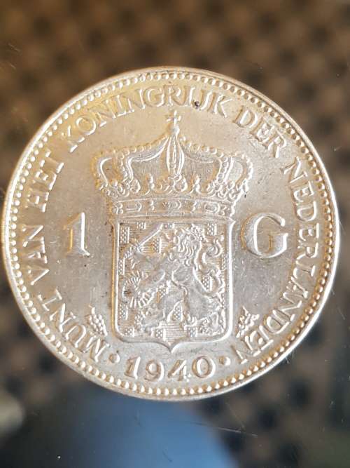 1940 Netherlands Kingdom w Queen WILHELMINA Silver 1 Gulden Coin