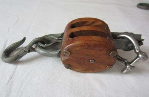 Vintage Wooden Pulley Block - Double Wheel