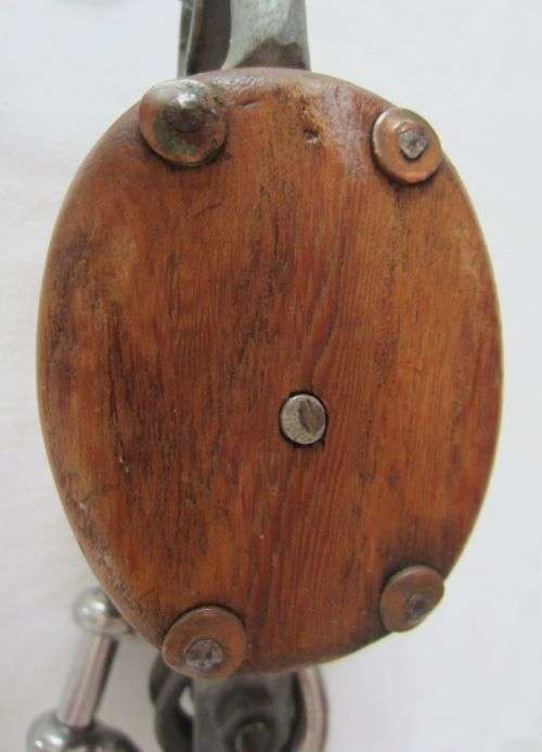 Vintage Wooden Pulley Block - Double Wheel