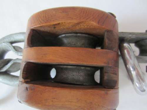 Vintage Wooden Pulley Block - Double Wheel
