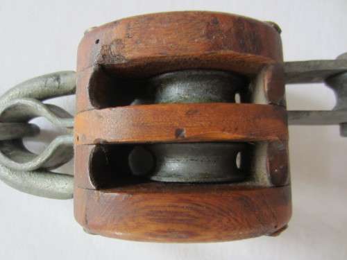Vintage Wooden Pulley Block - Double Wheel