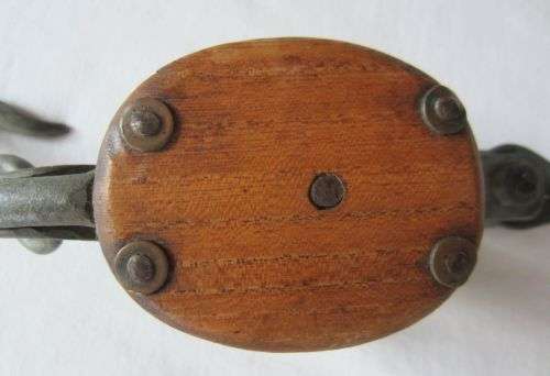 Vintage Wooden Pulley Block - Double Wheel