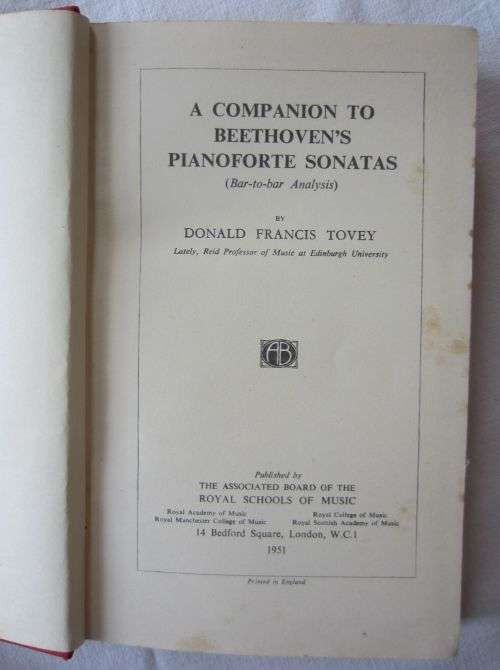 A Companion To Beethoven`s Pianoforte Sonatas - Donald Francis Tovey - 1951 - HB