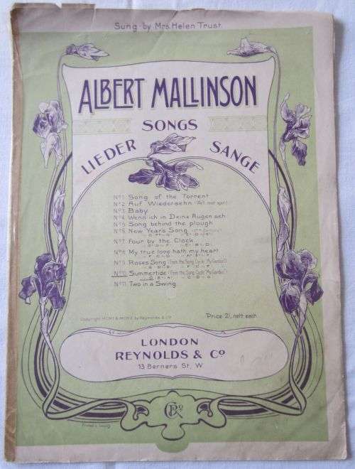 Albert Mallinson Songs - Sung by Mrs Helen Trust - Sheet Music - 1902