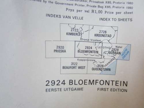 Trig Survey Map of Bloemfontein 2924 - Scale 1:500 000 - 1980