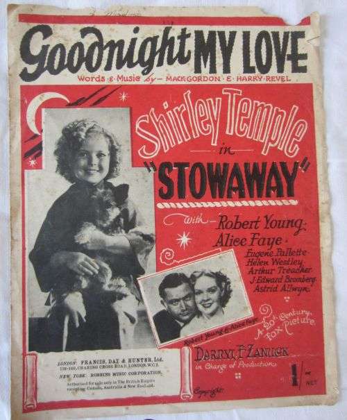 Goodnight My Love - Shirley Temple in STOWAWAY - Mark Gordon, Harry Revel - Vintage Sheet Music 1936