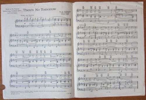 There`s No Tomorrow (Based on the Italian song O Sole Mio) - Tony Martin - Vintage Sheet Music -1949