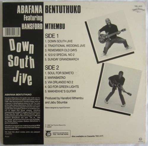 ABAFANA BENTUTHUKO / HANSFORD MTHEMBU - Down South Jive - 1987 - TEL 21 - Vinyl LP Record -  VG+