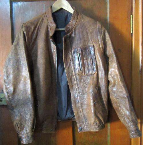 Light Brown Leather Bomber Jacket - Size S-M