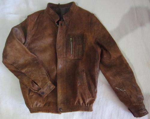 Light Brown Leather Bomber Jacket - Size S-M