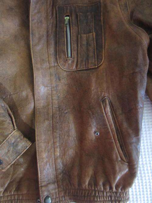 Light Brown Leather Bomber Jacket - Size S-M