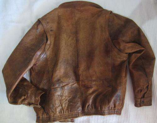 Light Brown Leather Bomber Jacket - Size S-M