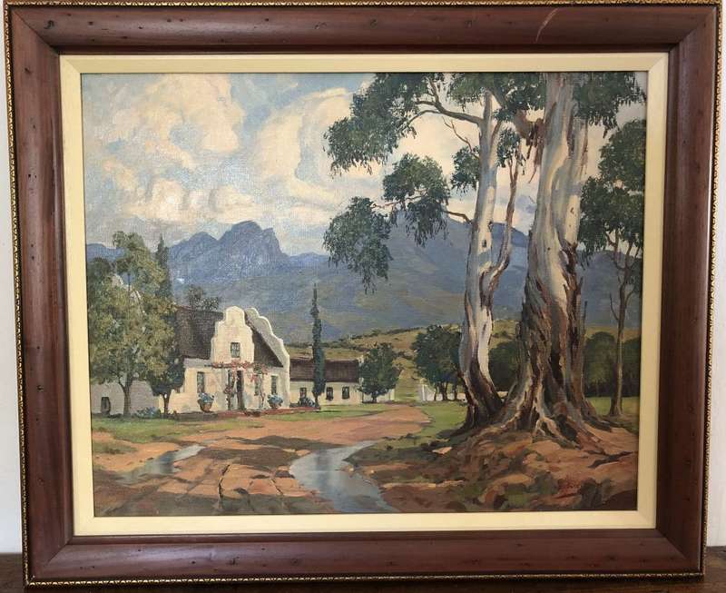 Oil Painting of a Cape Dutch Homestead - Hugh Stevenson (1910-1956)